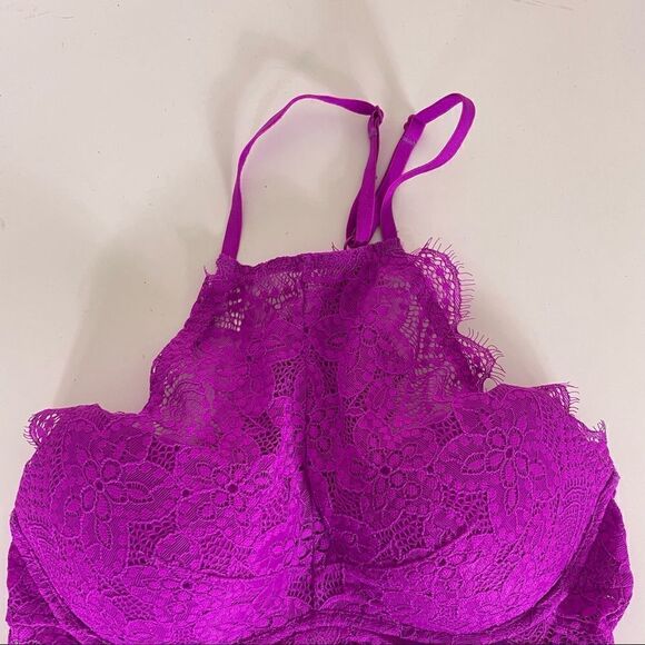 VS Pink Purple Lace High Neckline Push Up Bra - Picture 3 of 8